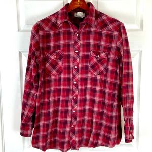 Wrangler Wrancher Flannel Long Sleeve Button Shirt Western Cowboy Pearl Snap XLT
